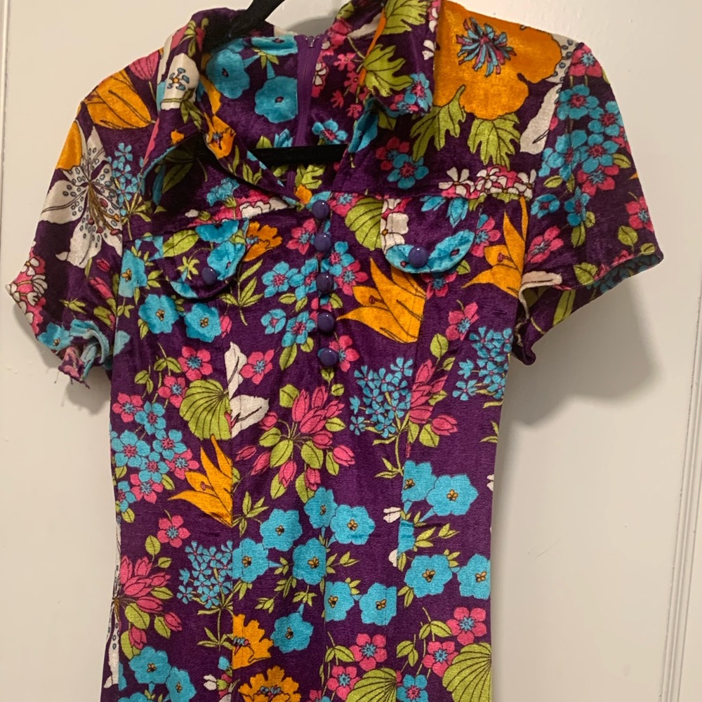 Vintage Velvet Floral Mini Dress